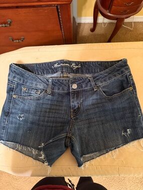 American Eagle Outfitters Dark Blue Distressed Denim Cutoff Shorts
